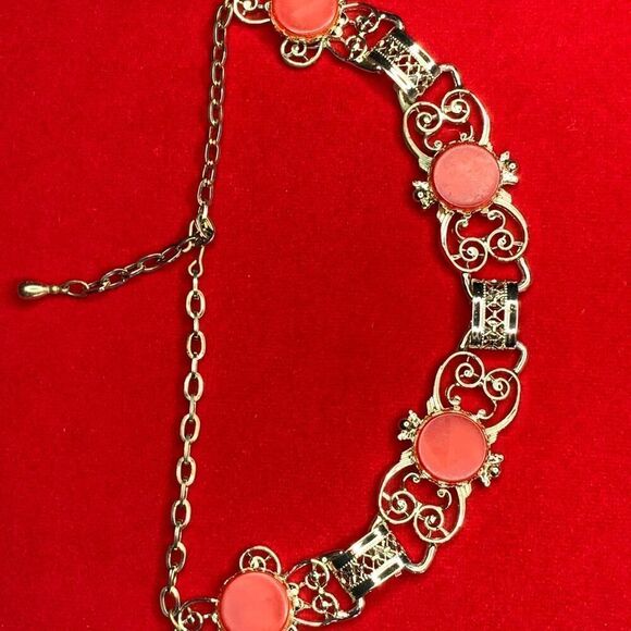 Silver plate Choker Necklace with Orange disk stations, Vintage - Picture 1 of 4